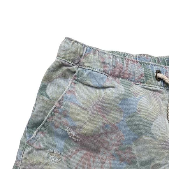 Aerie Floral Denim Shorts – Size Small Blue Jean Drawstring Frayed Hem Casual - Picture 2 of 11